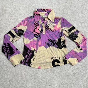 Vintage newspaper print graphic blouse